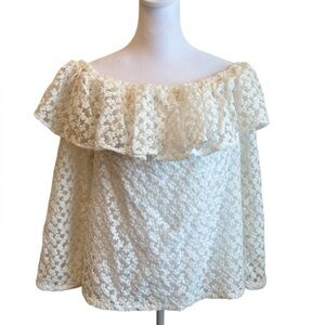 Large Jill Jill Stuart White Flower Embroidered Ruffle Off the Shoulder Blouse